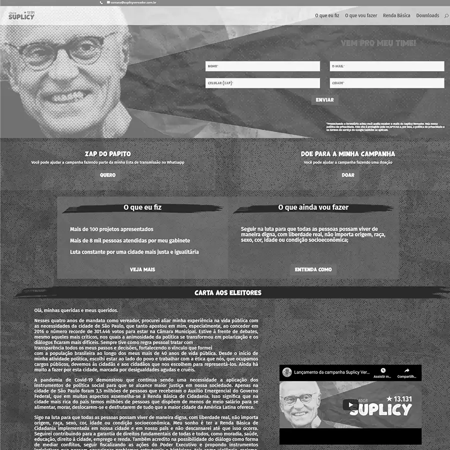 Site da campanha para vereador de Eduardo Suplicy - Produzido pela Social Comunicação